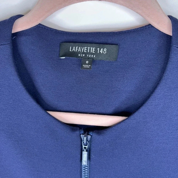 Lafayette 148 Blue Full Zip Dress Fit And Flare Short Sleeve Office Size 0 - Picture 5 of 9